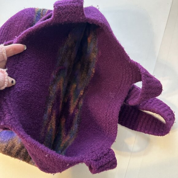 Handmade Purple Wool Shoulder Bag Geometric Multicolor Pattern Artisan - Picture 7 of 8